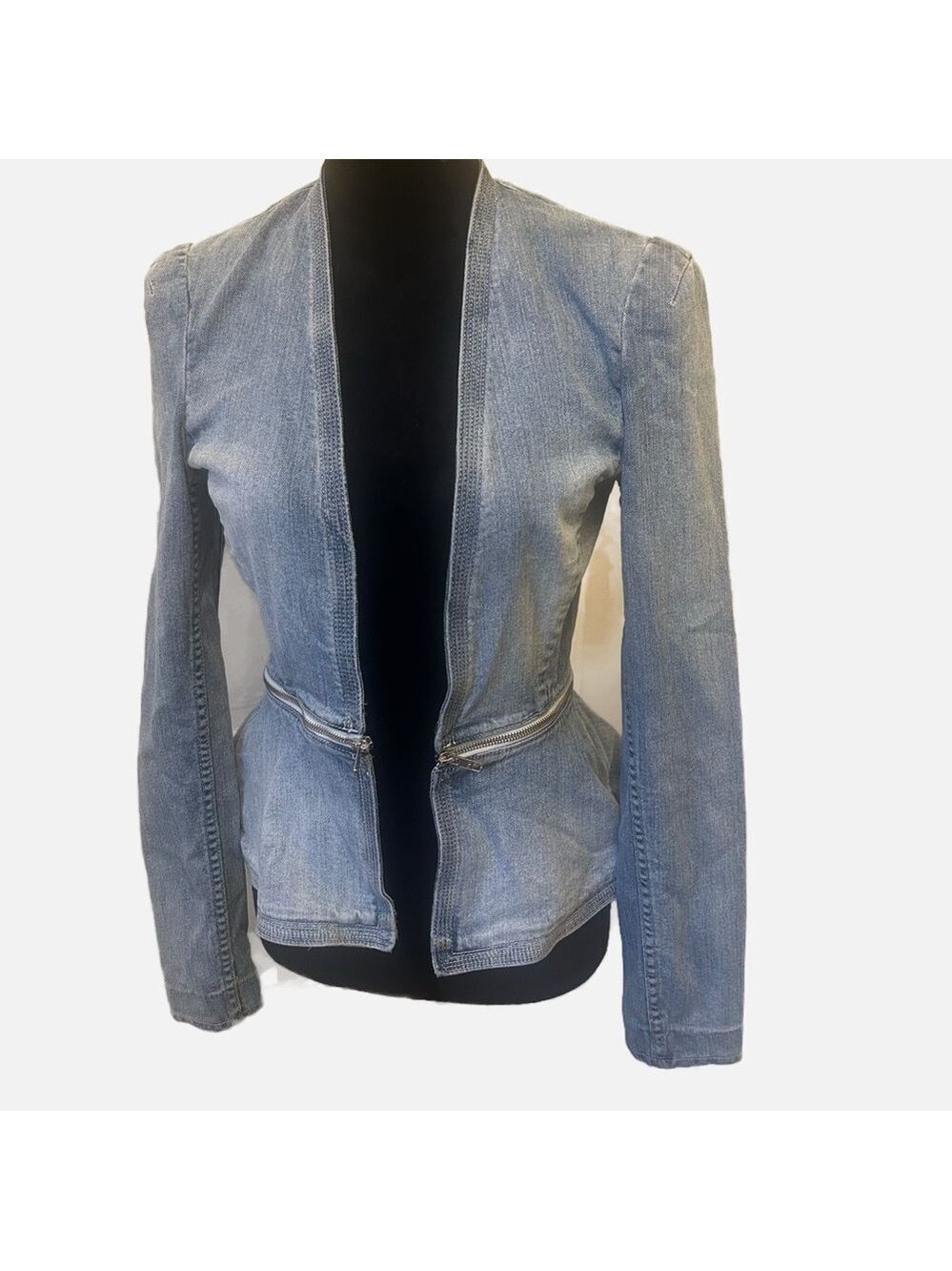 Rebecca Taylor Light Blue Denim Peplum Jacket 4 Boho Coastal City Chic Sexy